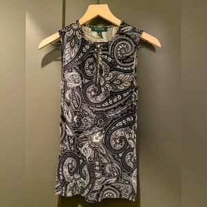 Lauren Ralph Lauren Black & White Paisley Top - XS